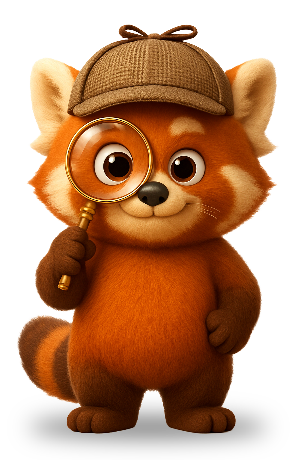 Panda roux détective privé avec une loupe